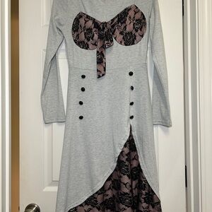 Elegant Gray and Black Lace Dress